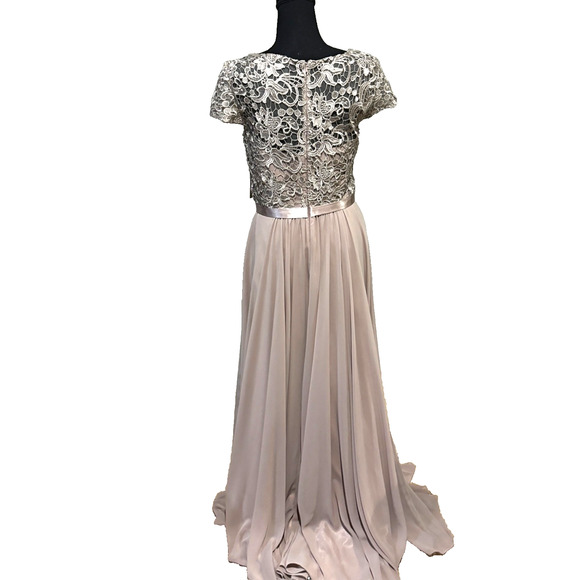 New Lace Chiffon satin A-Line Mocha Formal dress Mother of bride Prom Gala sz M - Picture 3 of 16